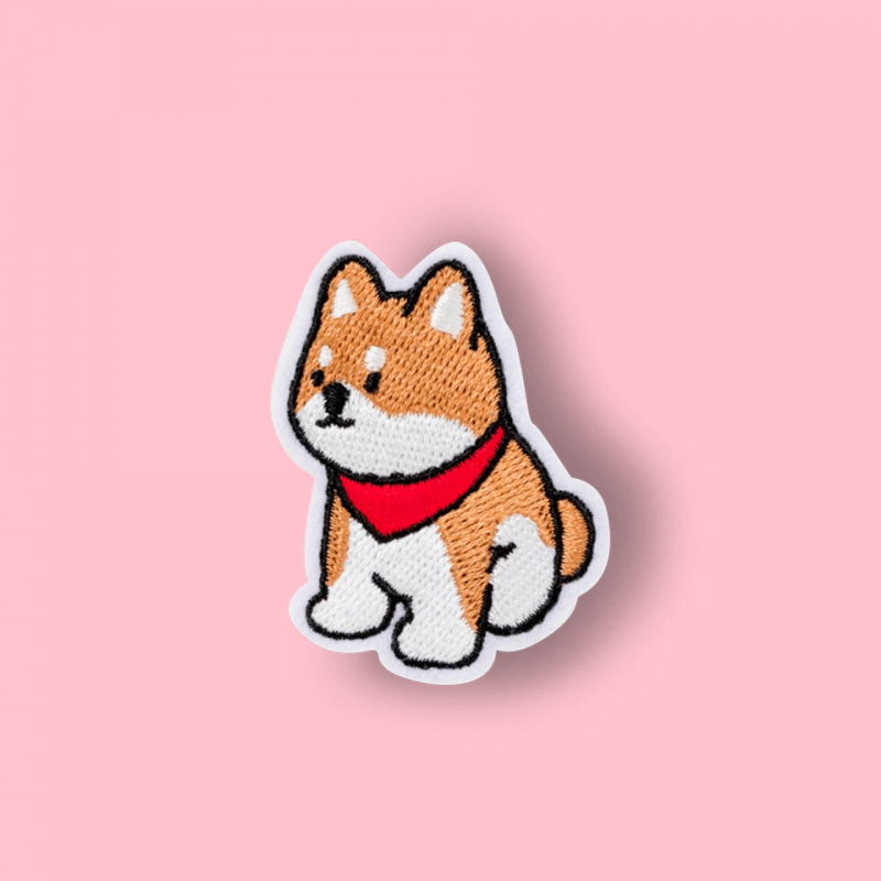 Pin parche bordado Shiba bandana roja Pin parche bordado Shiba bandana roja