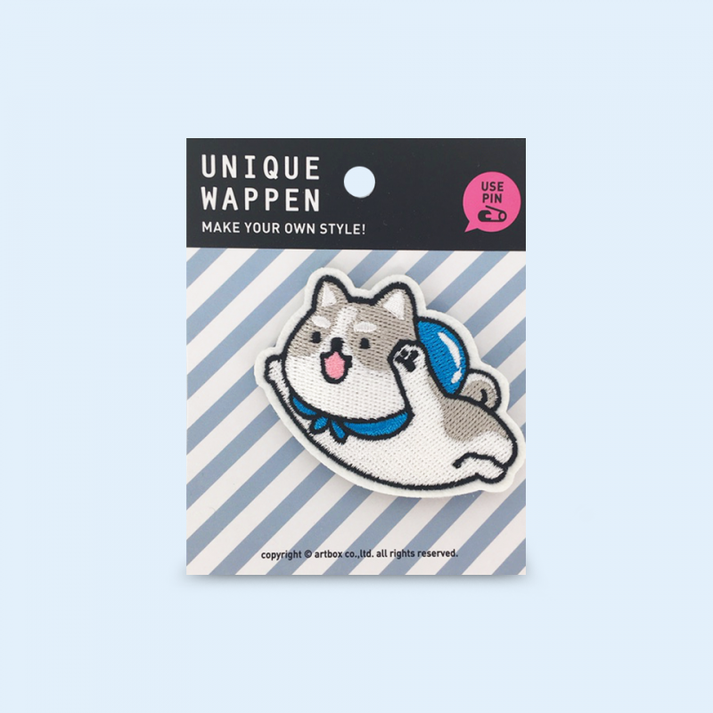 Pin parche bordado Shiba gris volador Pin parche bordado Shiba gris volador