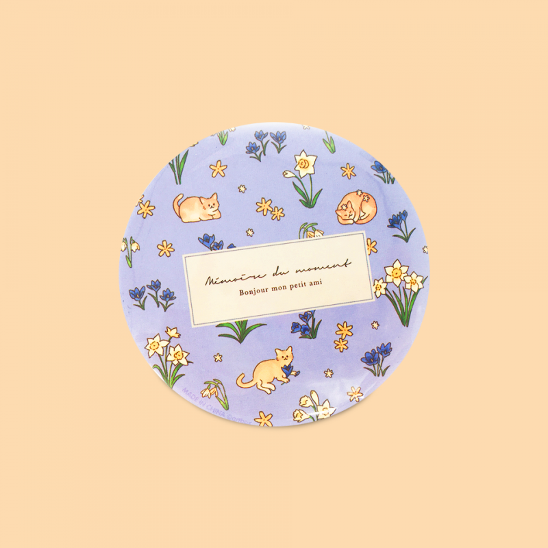 Espejo metálico circular Gatitos y flores Espejo metálico circular Gatitos y flores