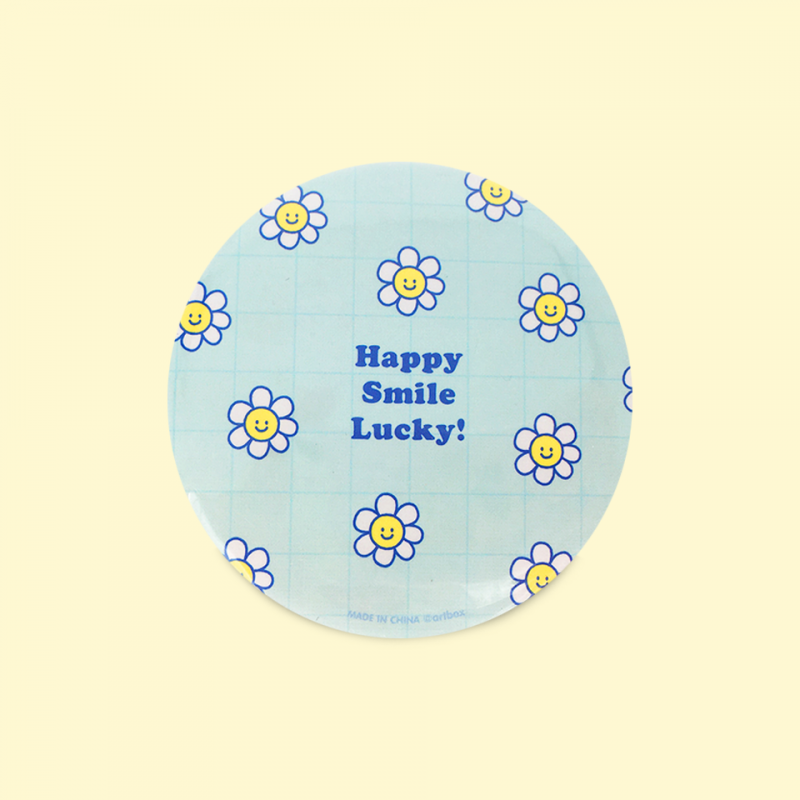 Espejo metálico circular "Happy, Smile, Lucky!"