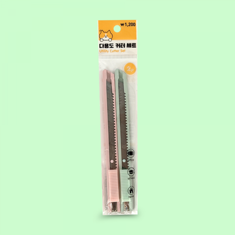 Set cuchillo cartonero delgado 2 unidades rosa y menta Set cuchillo cartonero delgado 2 unidades rosa y menta