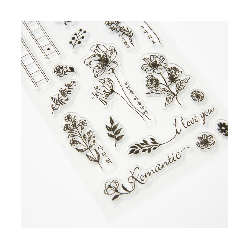 Set stickers timbres de silicona Flores románticas Set stickers timbres de silicona Flores románticas
